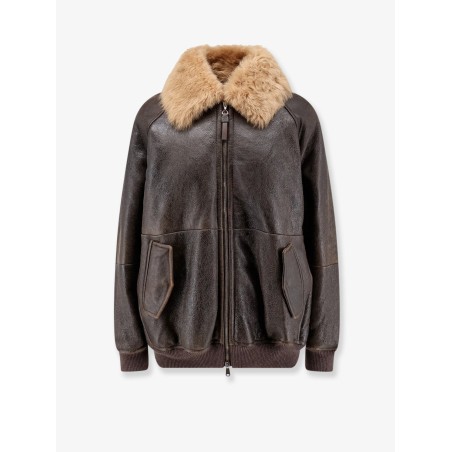 Leather jacket with shearling collar