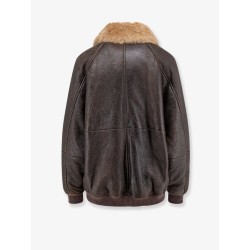 Leather jacket with shearling collar