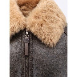 Leather jacket with shearling collar