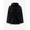 Black denim jacket with embroidered logo on the front