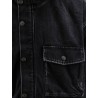 Black denim jacket with embroidered logo on the front