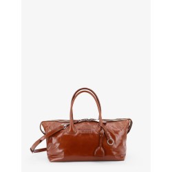 Shiny leather handbag with front lettering logo