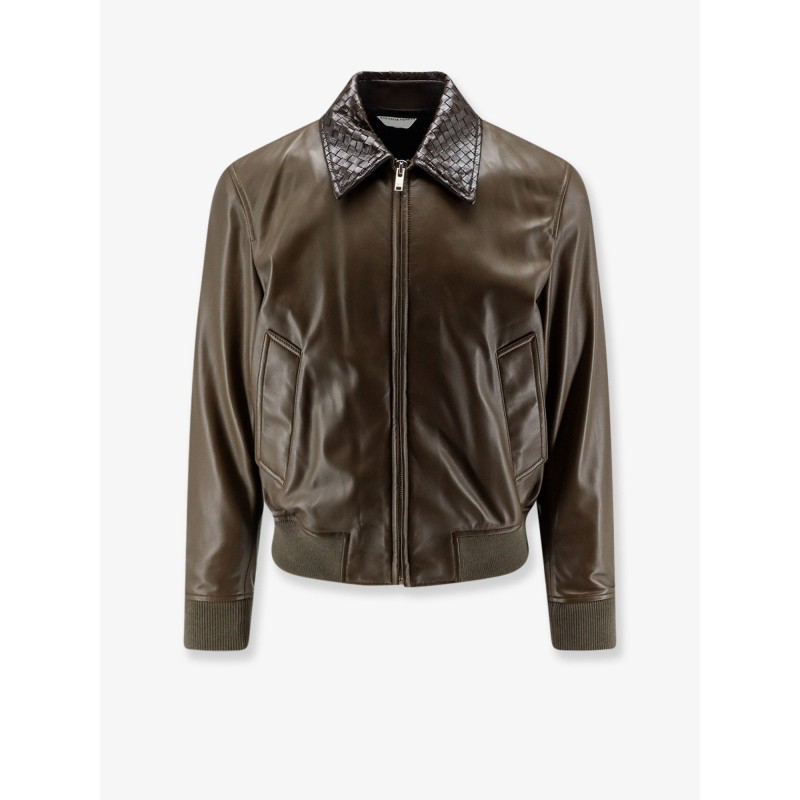 Leather Jacket with Ibntrecciato detail