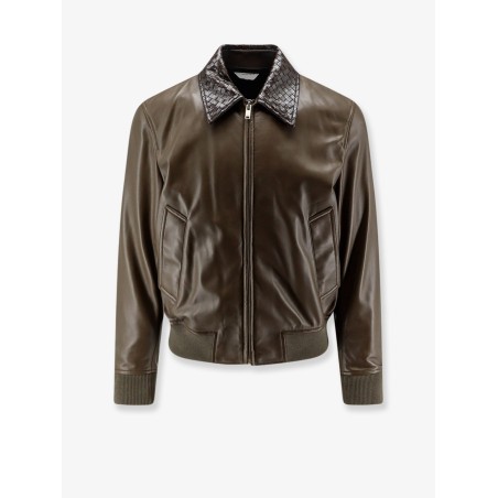 Leather Jacket with Ibntrecciato detail