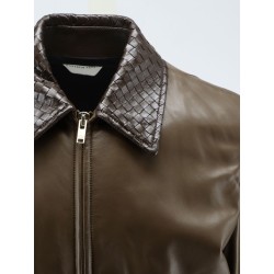 Leather Jacket with Ibntrecciato detail