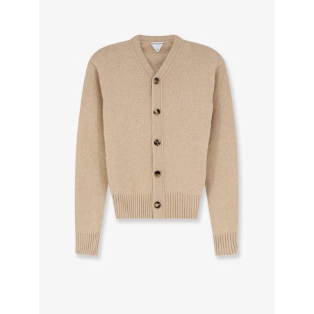 Cashmere blend cardigan with Intrecciato logo patch