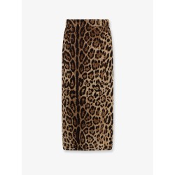 Stretch viscose longuette skirt with animal print