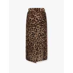 Stretch viscose longuette skirt with animal print