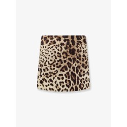 Cotton, silk and viscose mini skirt with animal motif