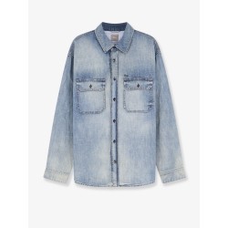 Cotton shirt jacket with embroidered lettering logo