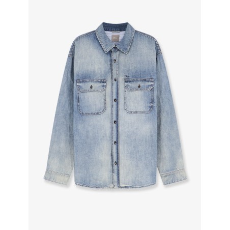 Cotton shirt jacket with embroidered lettering logo