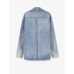 Cotton shirt jacket with embroidered lettering logo