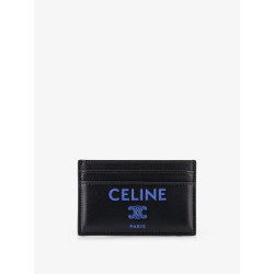 Leather card holder with front logo print