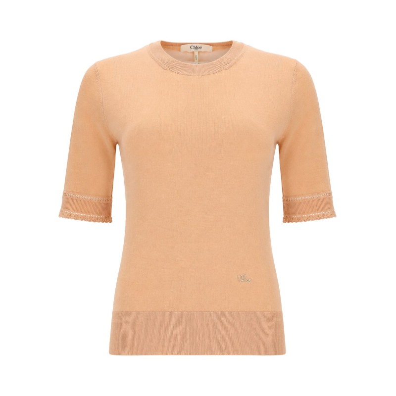 PULLOVER A MANICHE CORTE IN MAGLIA DI LANA