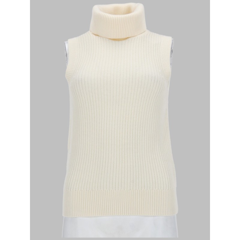 TOP SMANICATO A COLLO ALTO IN MISTO LANA