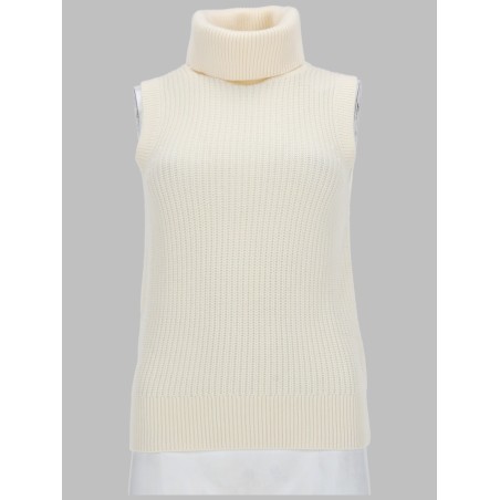 TOP SMANICATO A COLLO ALTO IN MISTO LANA