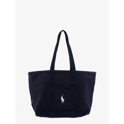 Denim shoulder bag with embroidered logo on the front
