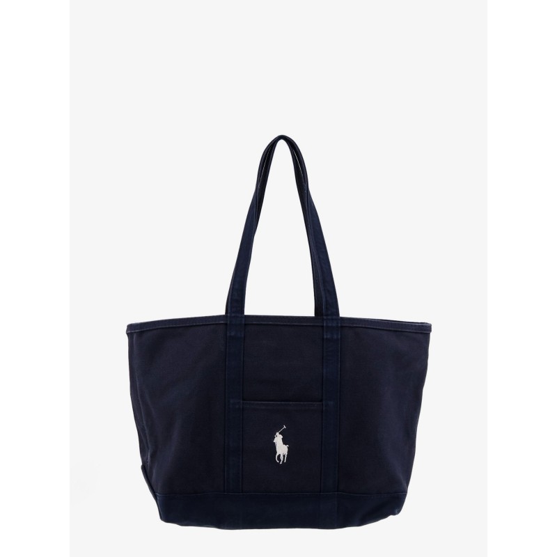 Denim shoulder bag with embroidered logo on the front