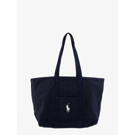 Denim shoulder bag with embroidered logo on the front