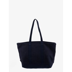Denim shoulder bag with embroidered logo on the front