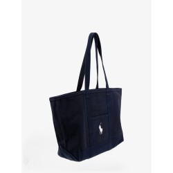 Denim shoulder bag with embroidered logo on the front