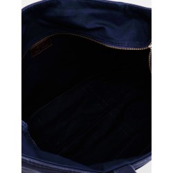 Denim shoulder bag with embroidered logo on the front