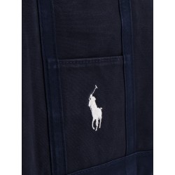 Denim shoulder bag with embroidered logo on the front