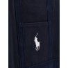 Denim shoulder bag with embroidered logo on the front