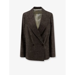 Double-breasted wool and linen blend blazer