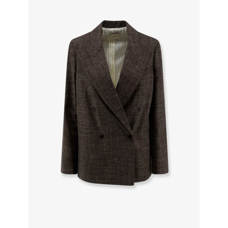 Double-breasted wool and linen blend blazer
