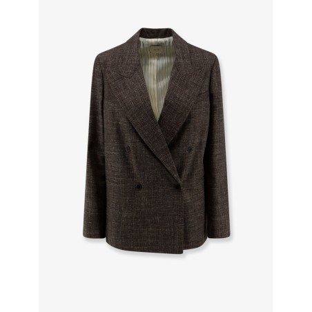 Double-breasted wool and linen blend blazer