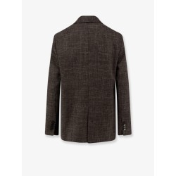 Double-breasted wool and linen blend blazer