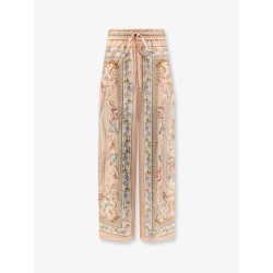 Roselight Silk Trousers with Pink Tapestry Floral Print