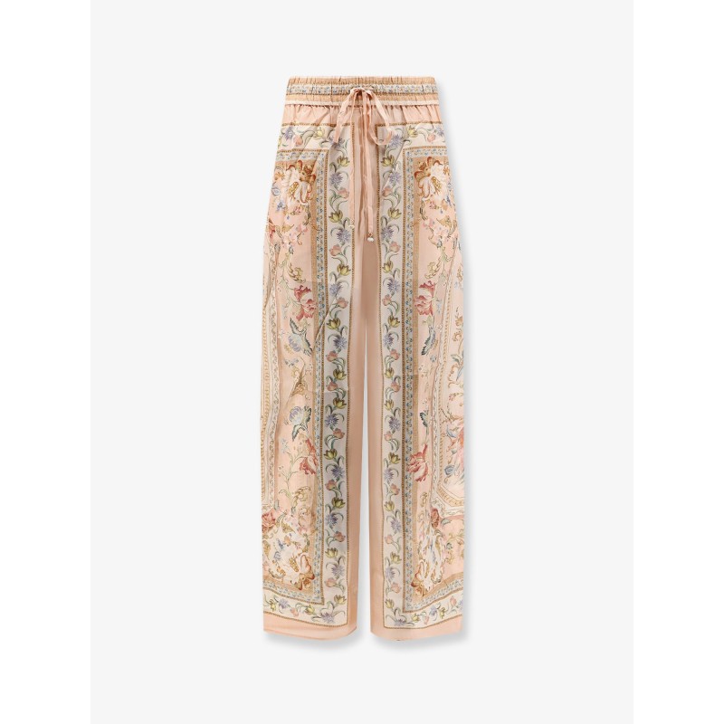 Roselight Silk Trousers with Pink Tapestry Floral Print