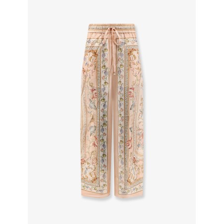 Roselight Silk Trousers with Pink Tapestry Floral Print
