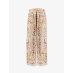 Roselight Silk Trousers with Pink Tapestry Floral Print