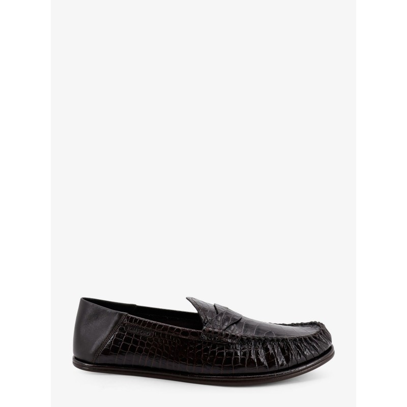 Crocodile-print leather loafers