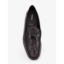 Crocodile-print leather loafers