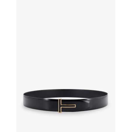 Leather belt with metal logo buckle