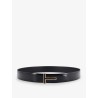 Leather belt with metal logo buckle