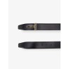 Leather belt with metal logo buckle