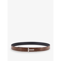 Crocodile-effect leather belt