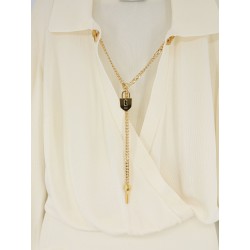 Viscose blend bodysuit with jewel charm detail