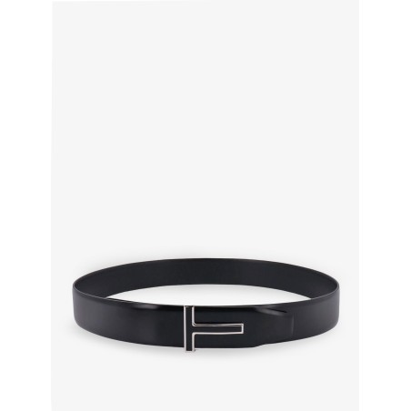 Leather belt with enameled logo