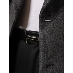 Leather belt with enameled logo