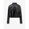 Cropped leather jacket with back logo patch