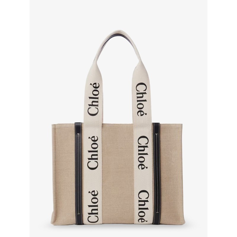 Woody linen shoulder bag with front lettering logo