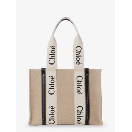 Woody linen shoulder bag with front lettering logo