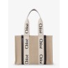 Woody linen shoulder bag with front lettering logo
