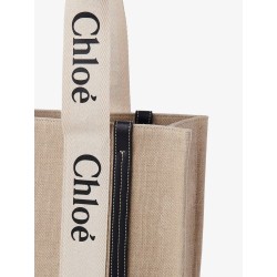 Woody linen shoulder bag with front lettering logo